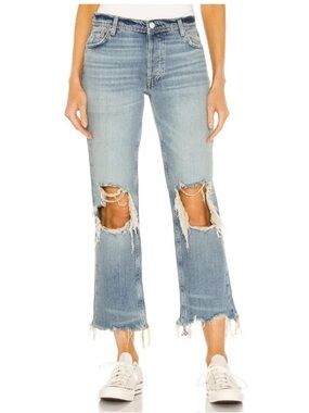 Free People Light Blue Frayed Ankle Jeans